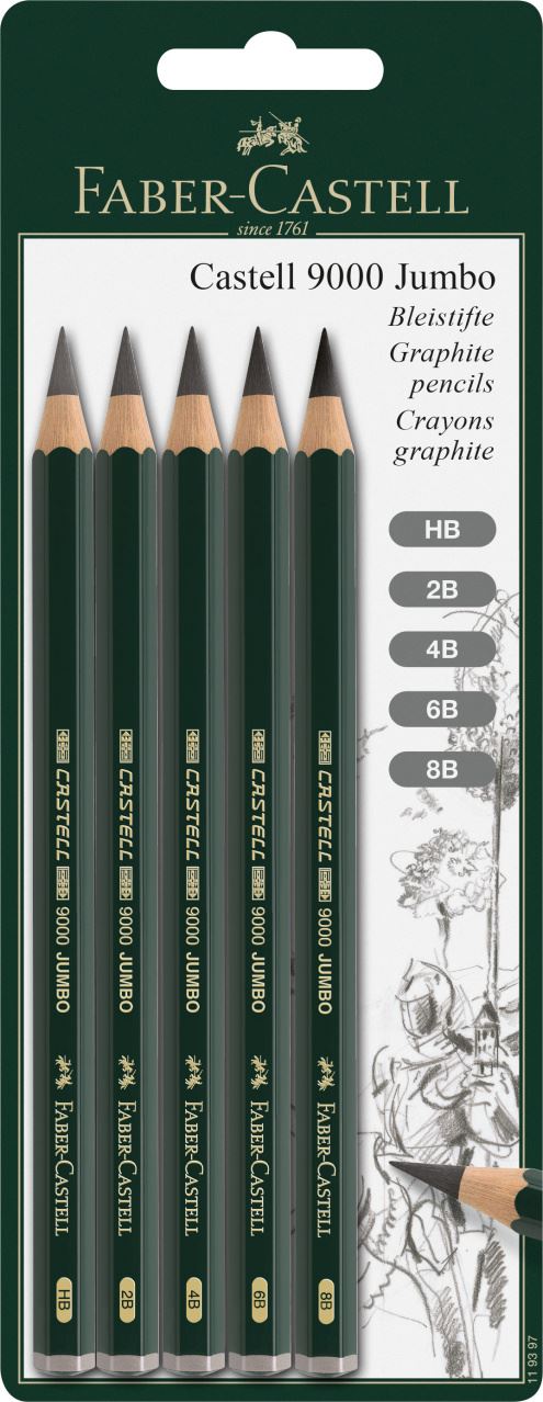 Faber-Castell - Castell 9000 Jumbo graphite pencil, set of 5