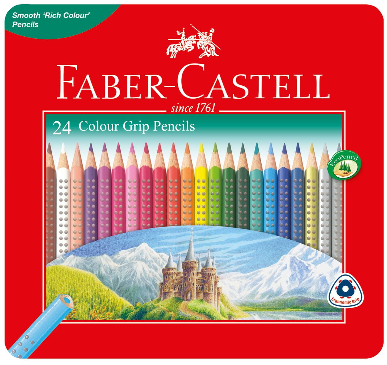 Faber-Castell - 24 Coloured pencils Grip, metal tin